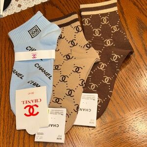 NWT Designer Women's Socks Set - Light Blue, Beige, Brown